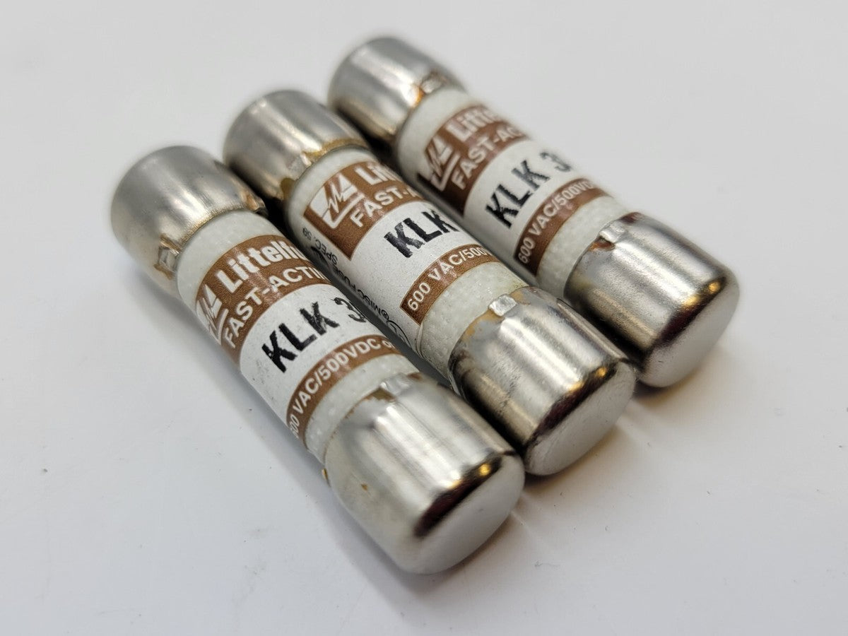 3PC Littelfuse KLK 30 Fast Acting Fuse Cartridge 30A 600VAC 100KA Midget Class