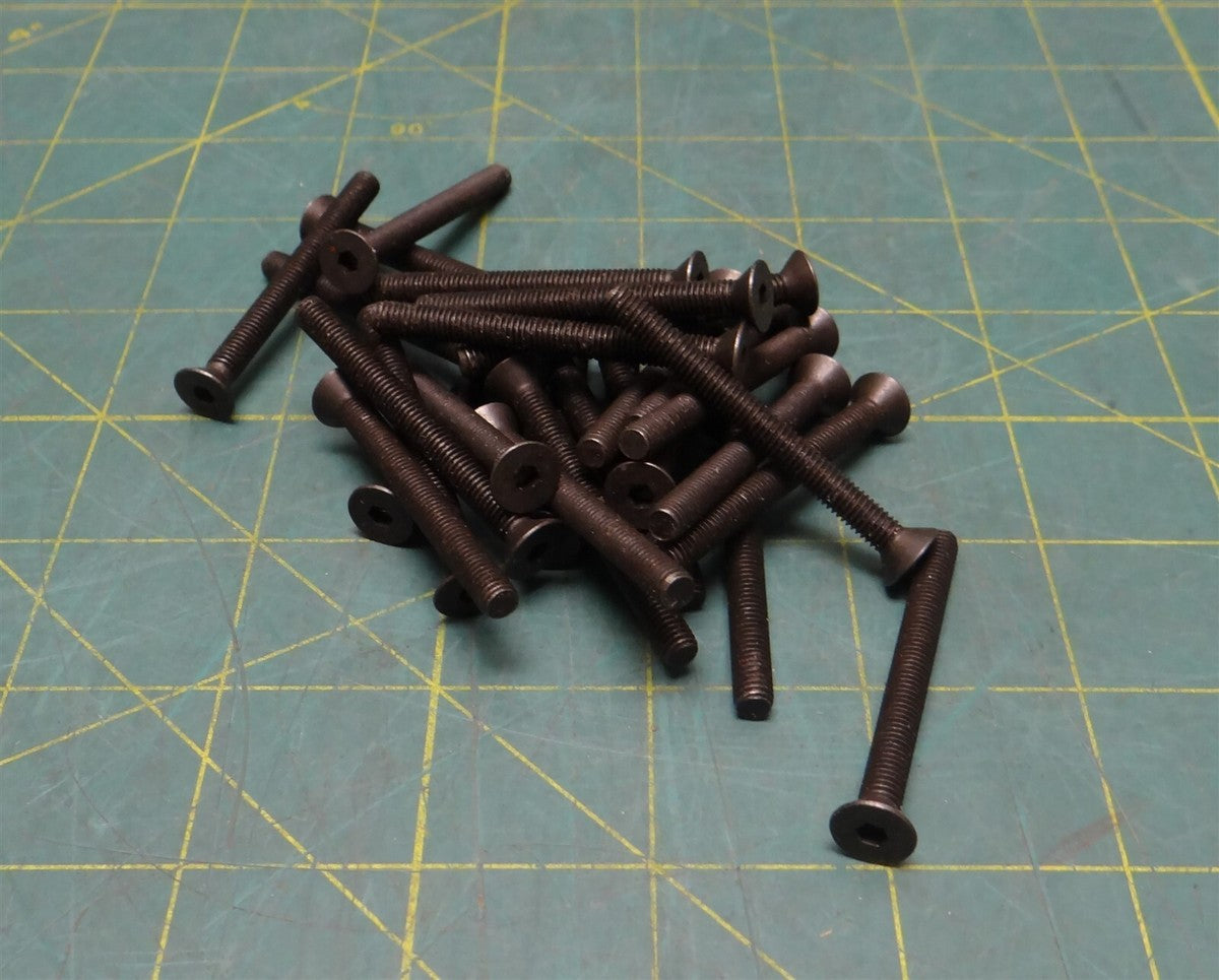 (Lot of 28) 10-32 x 2" Length Black Oxide Plated Steel Hex Flat Head Screw