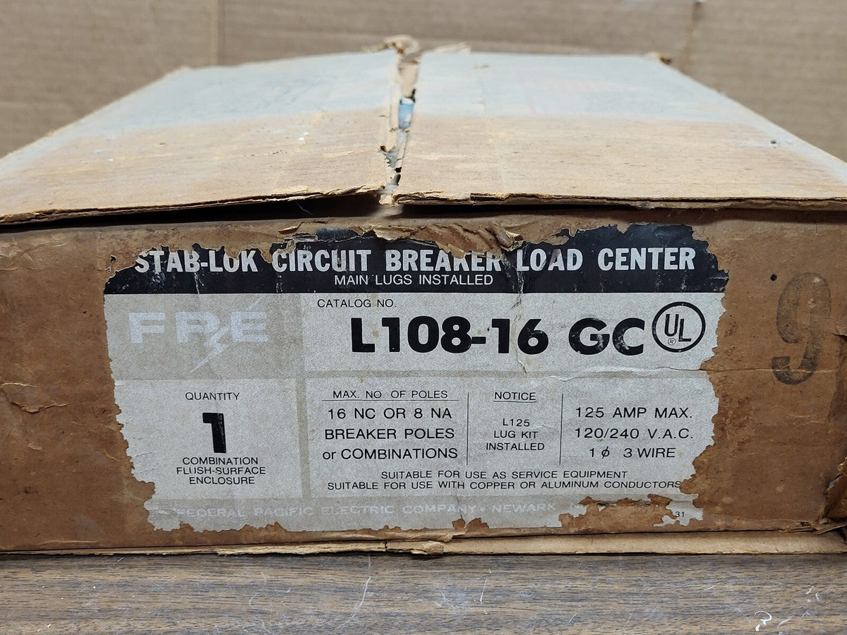 FEDERAL PACIFIC L108-16GC LOADCENTER 125AMP MLO 120/240V N1 1PH 8-16 SPACES NEW!