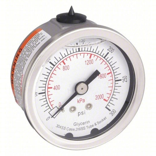2" 0-300 Psi Air Pressure Gauge Liquid (Glycerin) Filled w/ 1/4" NPT Connection