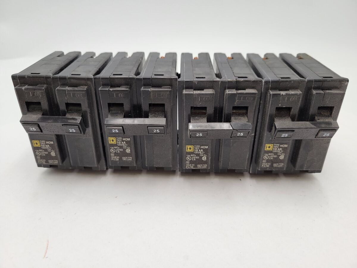 4PC Square D HOM225 Plug-In Circuit Breaker 25A 120/240V 2P 1PH Type HOM 25 Amp