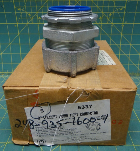 5 Pack Thomas & Betts 2" Straight Liquid Tight Insulated Connector PN: 5337