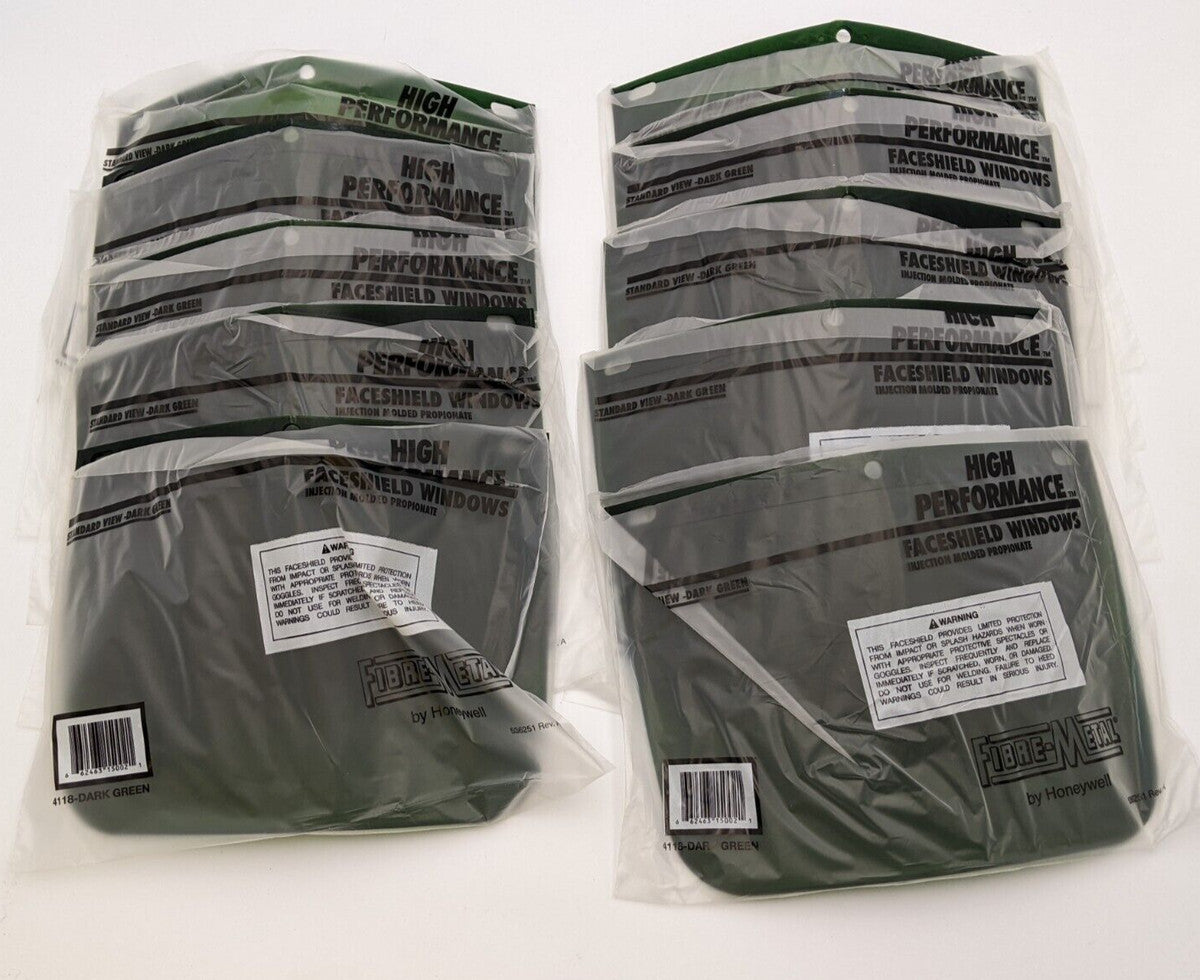 10 PC Fibre Metal 4118DGNBP Faceshield Window Dark Green High Performance F300