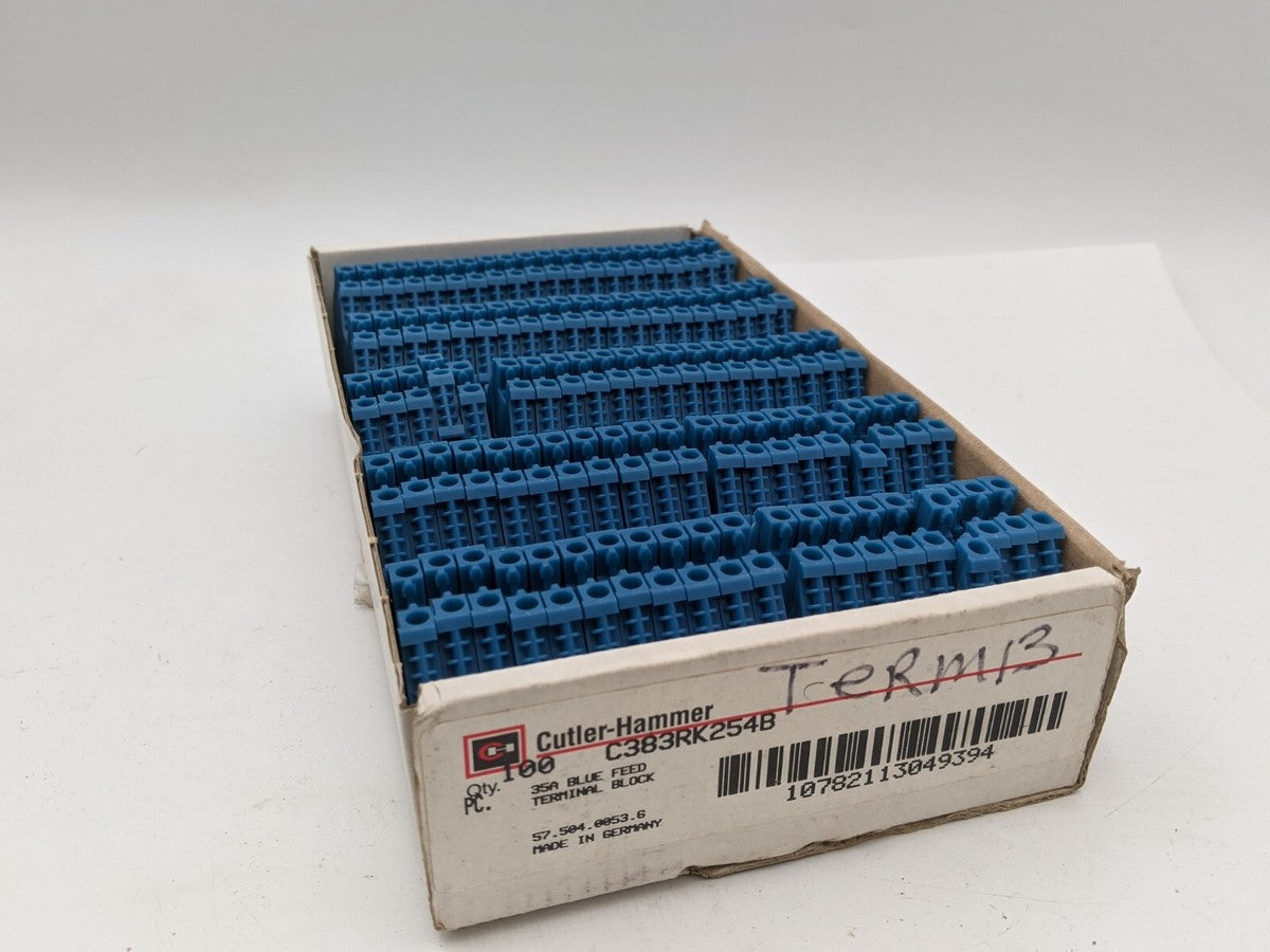 Lot of 100 Cutler-Hammer C383RK254B Terminal Block Feed Thrue 20-10AWG 600 Volt