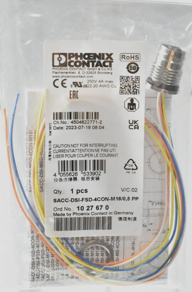 Phoenix Contact SACC-DSI-FSD-4CON-M16/0,5 PP Device Connector Rear Mounting