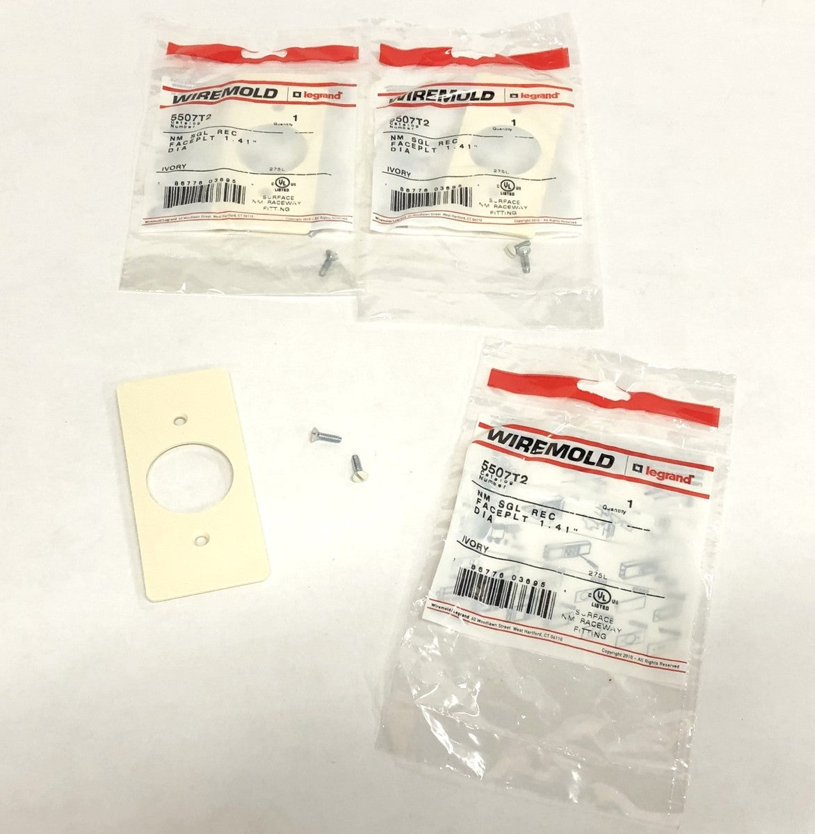 Legrand Wiremold Ivory NM SGL REC Faceplate 1.41 Inch DIA 5507T2 [Lot of 5] NOS