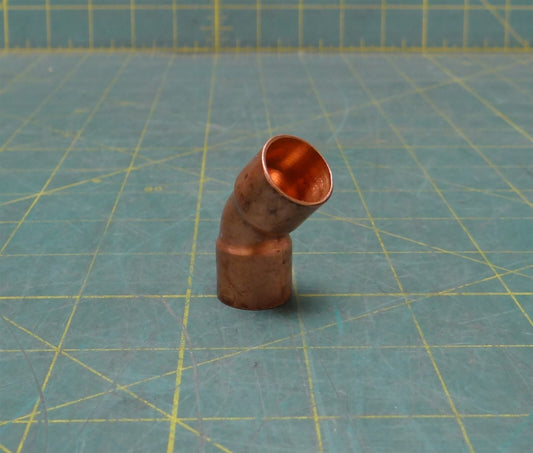 1/2" Copper 45 Degree Pipe Elbow for 5/8" OD Pipe, 1-5/8" Length, 1-1/4" Width