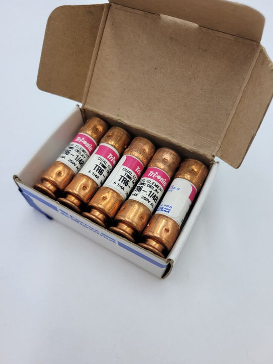 10Pc Ferraz Shawmut TR6-1/4R Tri-Onic Dual Element Time Delay Fuse 6-1/4A 250VAC