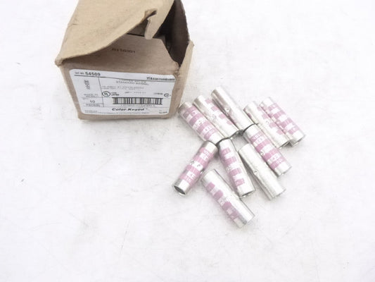 10 Pack ABB Short Barrel 1.63" L Pink Color Keyed Butt Splice 1/0 AWG