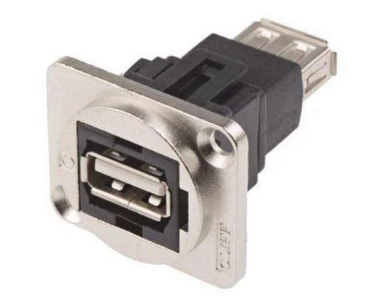 1 x Straight, Panel Mount, Socket- Dual Port Type A 2.0 USB Connector.     C10