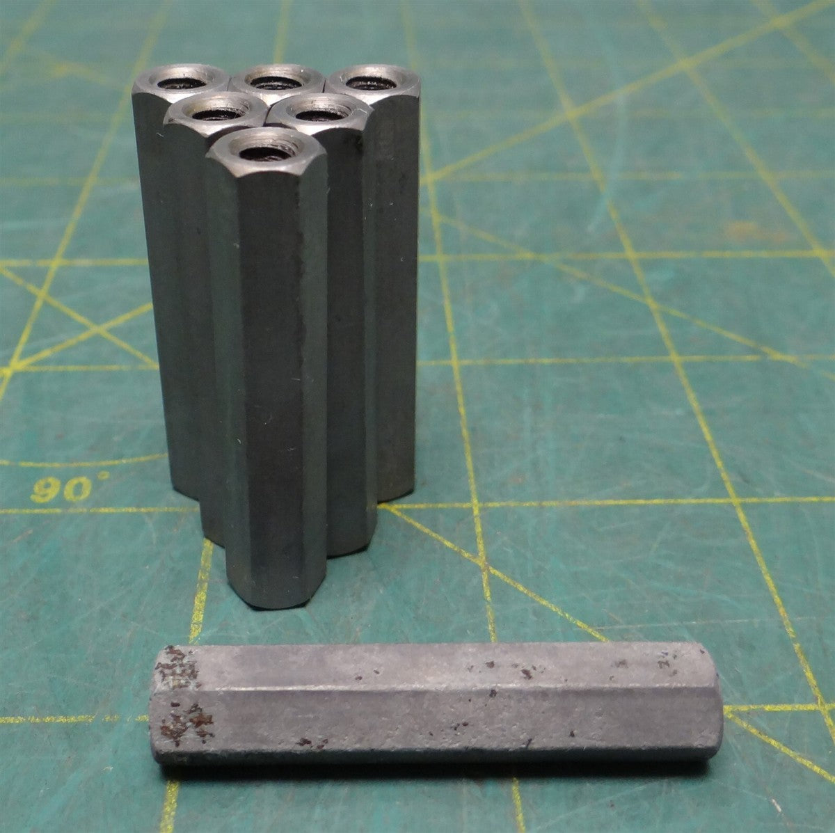 (Qty: 7) Female Hex Thread Adapter 10-24 Thread 1-1/2" Length 3/8" H Width Steel
