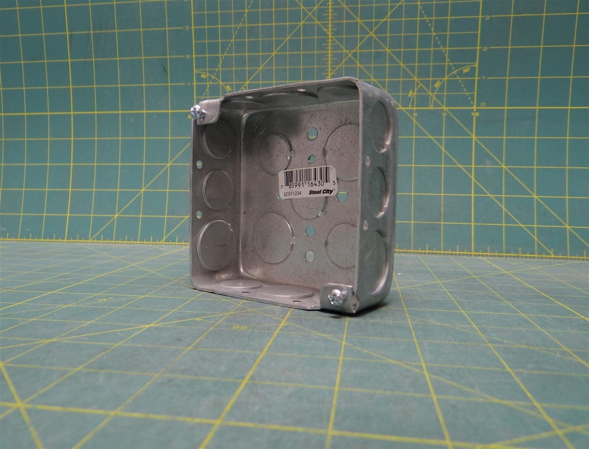 4" Steel City Steel Square Outlet Box 1-1/2" H, 12 Side K.Os 4 3/4" & 8 1/2" 
