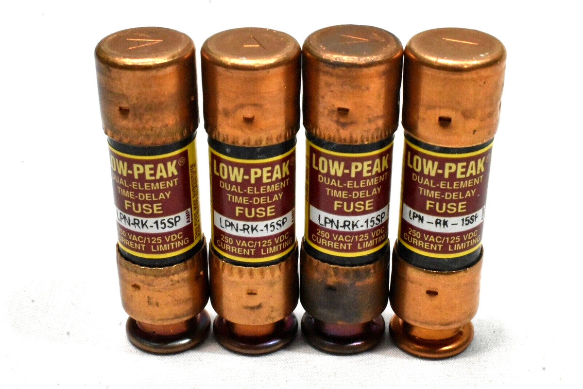 [Lot of 4] Bussmann LPN-RK-15SP Low Peak Dual-Element Fuse 250V, 15 Amp NOS