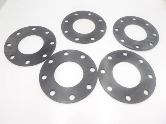 5 Pack Full Face Gasket 9"Dia. 4-1/2" Inside Dia. 8 Bolt Holes Black Rubber