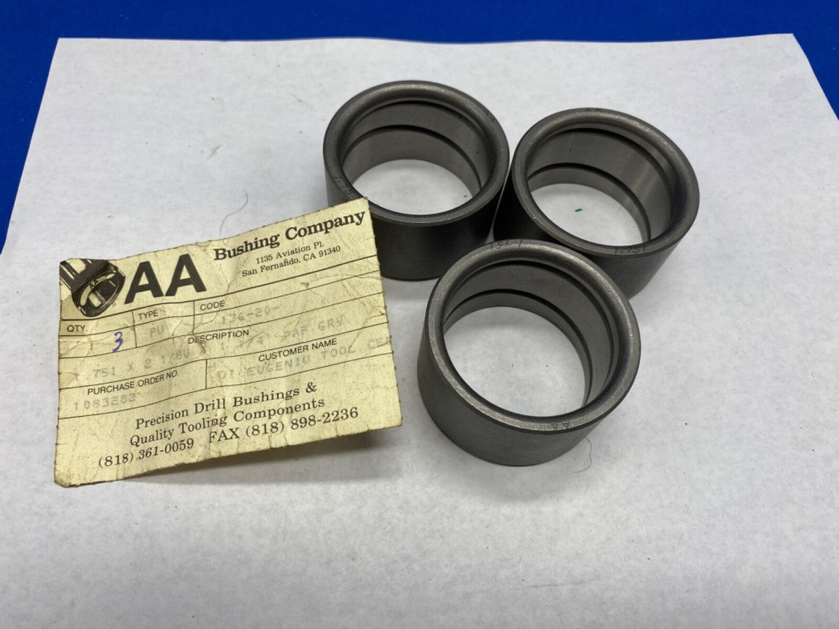 AA Bushing Co. Qty 3 lot, bushing steel PU type 136-20 code, grease grooves