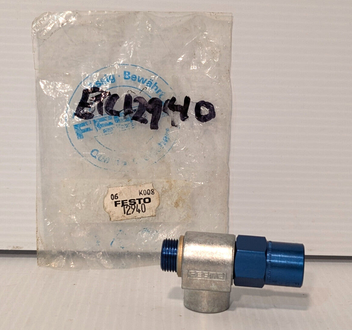 Festo 12940 Pneumatic Valve, HGL-3/8, One-Way Throttle Check, Airflow Control