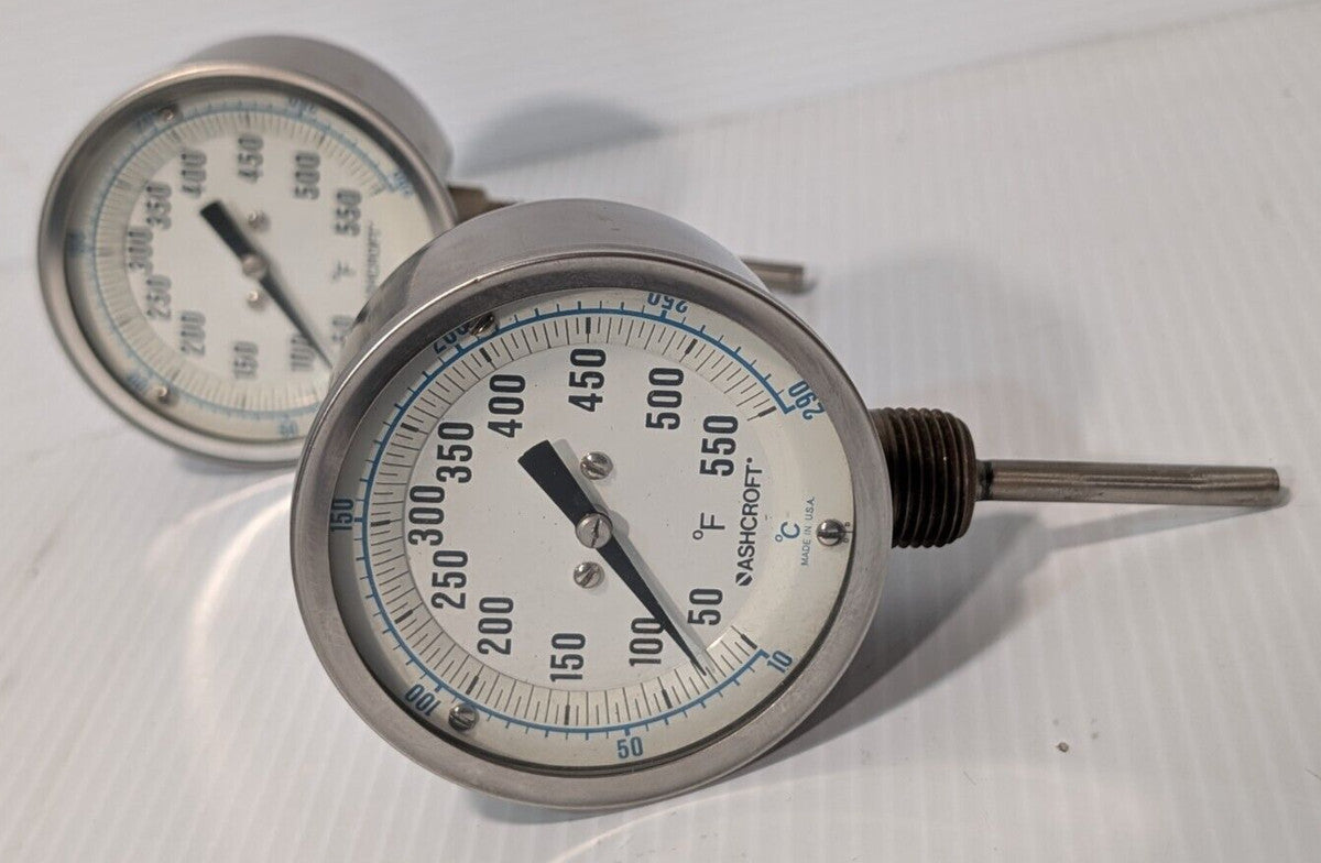 Lot of 2 Ashcroft 30EI60L02550/550F Bimetal Thermometers, 50/550F as pictured