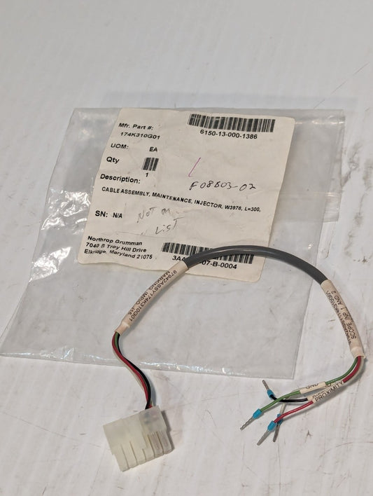 174K310G01 Maintenance Injector Cable Assembly, 11.8" L, W3978, 6150-13-000-1386