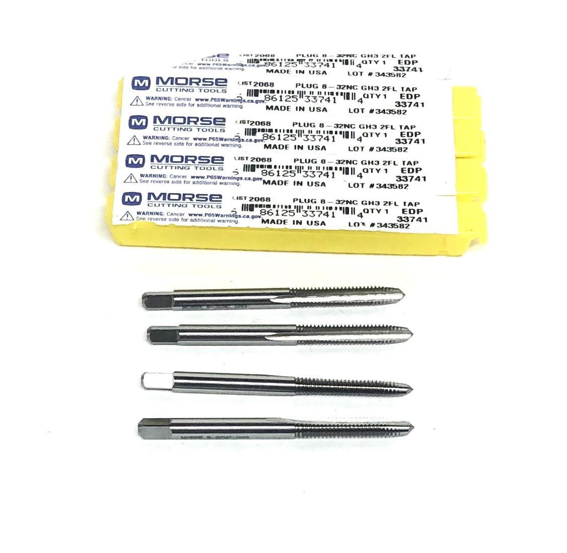 Morse 8-32 NC GH3 2 Flute Plug Tap 33741 [Lot of 4] NOS