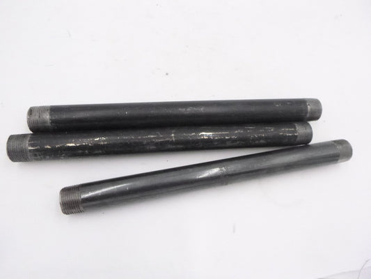 3 Pack 1" x 12" Black Steel Pipe Nipple Malleable Iron