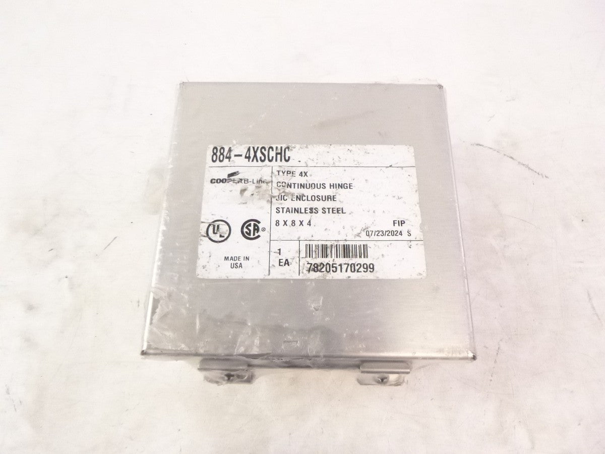 Cooper B-Line 884-4XSCHC JIC Panel Enclosure Hinged 8"x8"x4" Stainless Steel