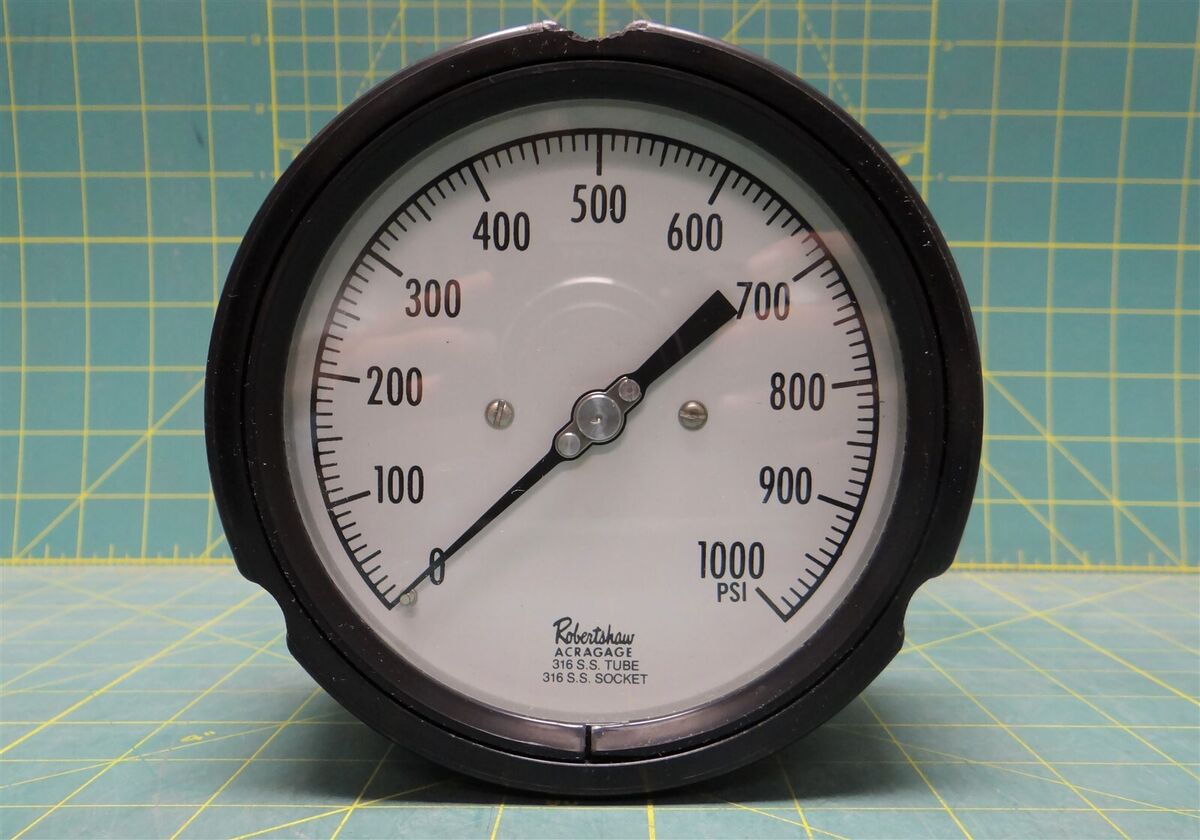 4 1/2" Robertshaw Acragage Pressure Gauge 0-1000 PSI 1/4" NPT Back Connection