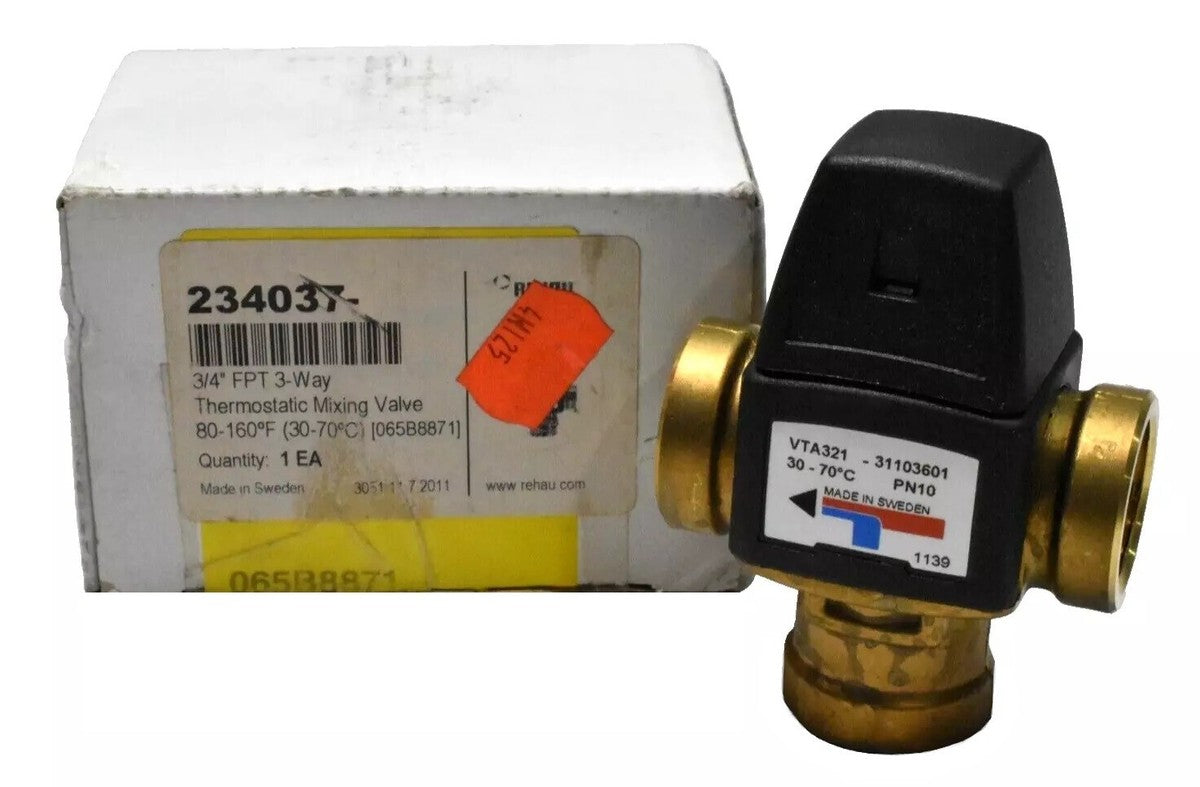 Rehau 234037 Thermostatic Mixing Valve 3-Way, 3/4" FNPT (85 to 160°F)