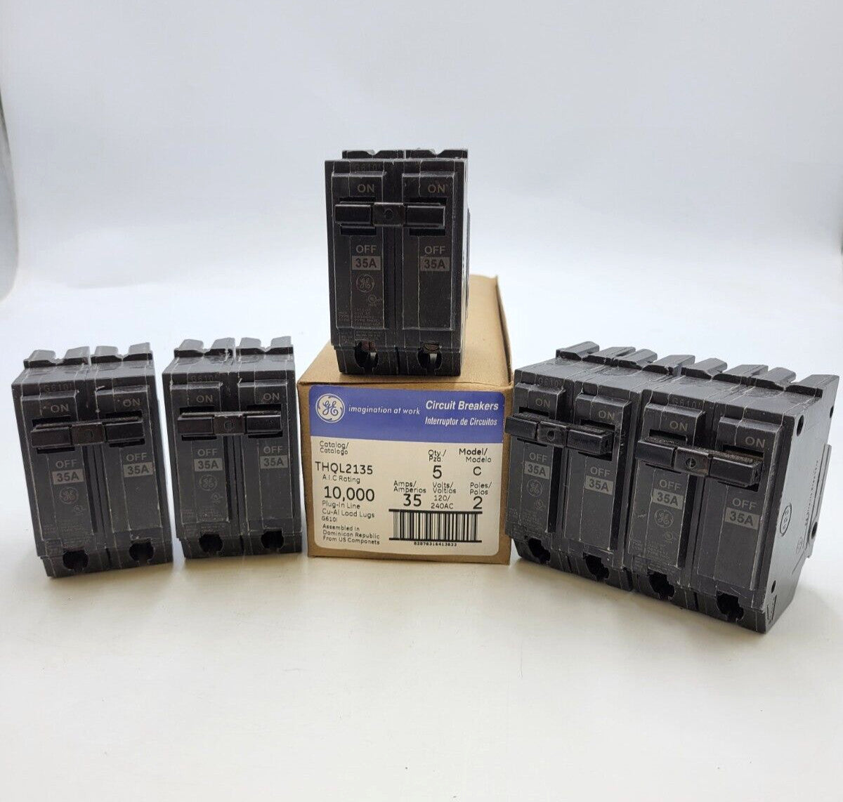 5PC Lot GE THQL2135 Plug-In Circuit Breaker 35A 120/240V 2P 1PH THQL 35 AMP NOS