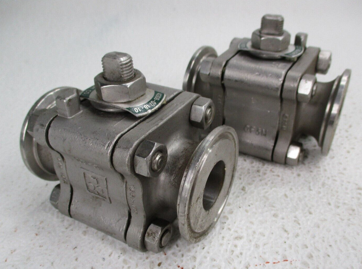 (QTY 2) 1" CF3M Stainless Steel Ball Valves Sanitary Flange Ends, No Hand Lever