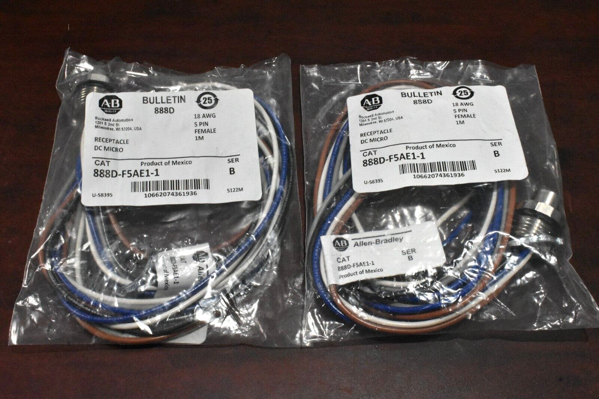 [Lot of 2] Allen Bradley 888D-F5AE1-1 Ser B Female 5-Pin Receptacle DC Micro