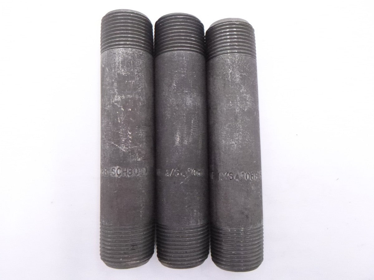 3 Pack Everflow 1" MNPT x 6" Sch 80 Black Carbon Steel Nipples NPXB1060