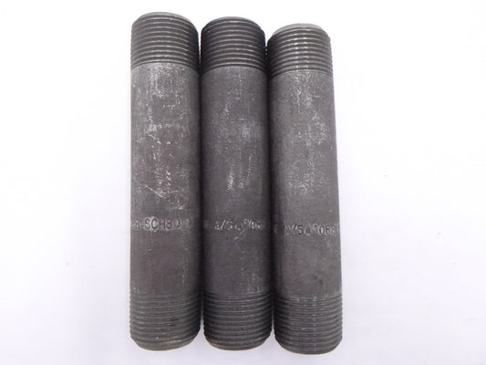3 Pack Everflow 1" MNPT x 6" Sch 80 Black Carbon Steel Nipples NPXB1060