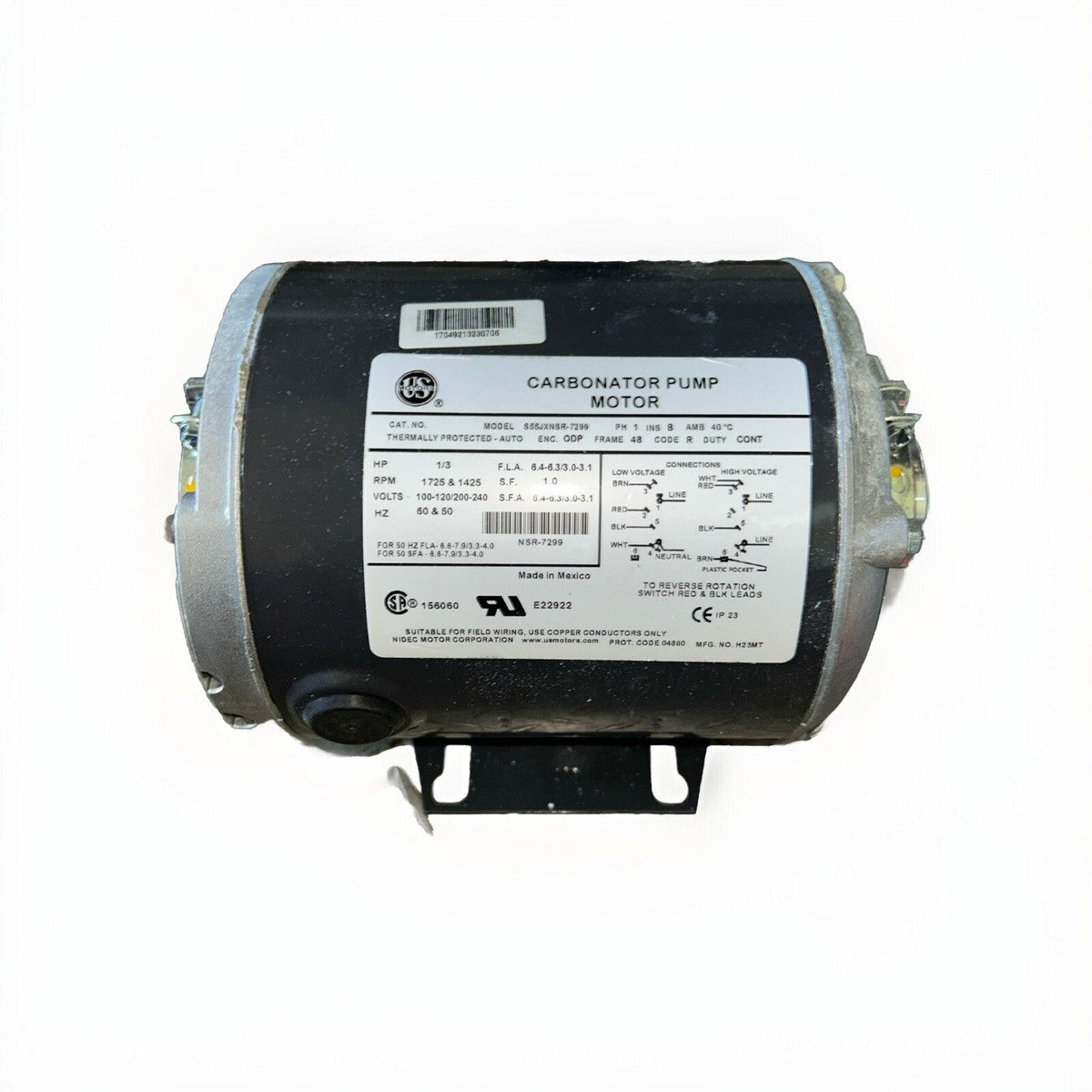 NEW US Motors 6079 Carbonator Pump Motor; 1/3 hp, 120/240V, 1800 RPM, 48 Frame