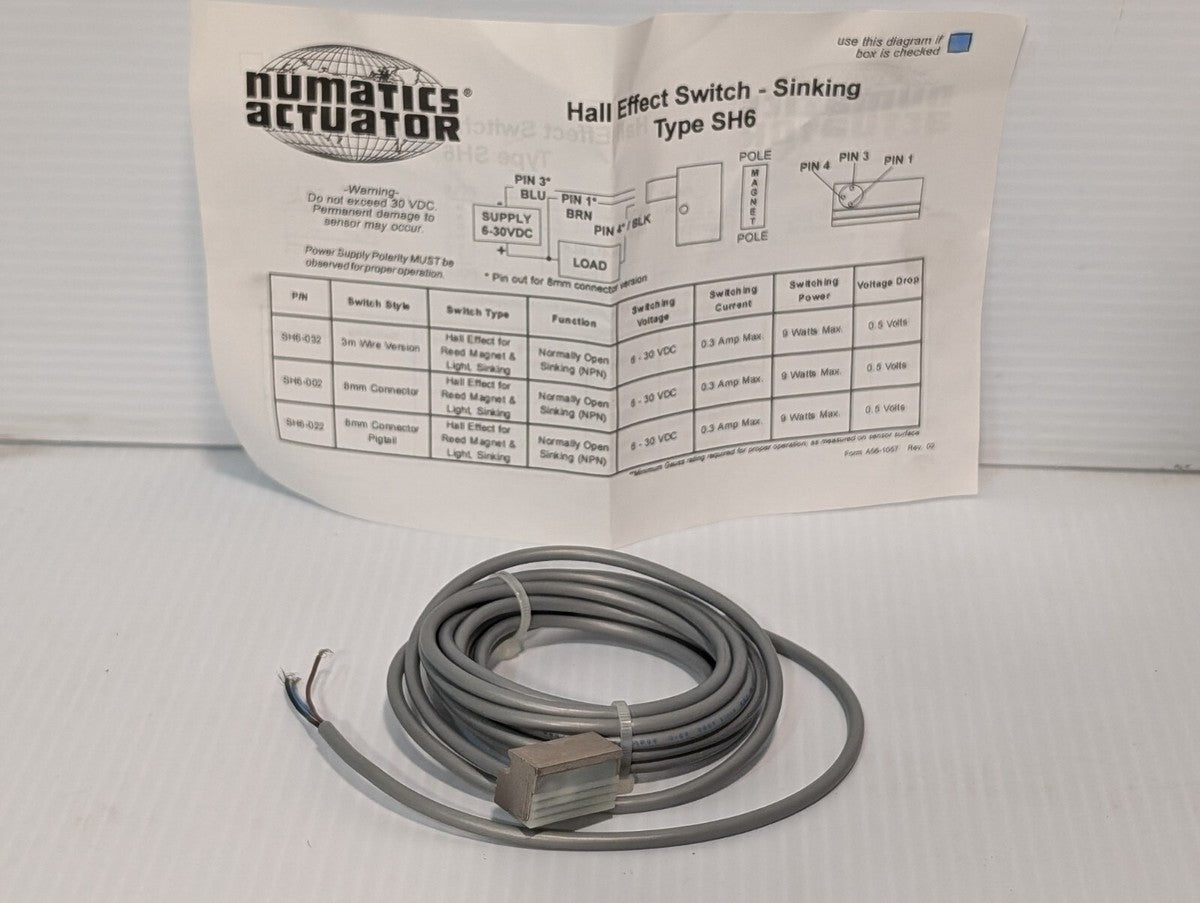Numatics SH6-032 Hall Effect Position Switch  Sensor, 3M Cable
