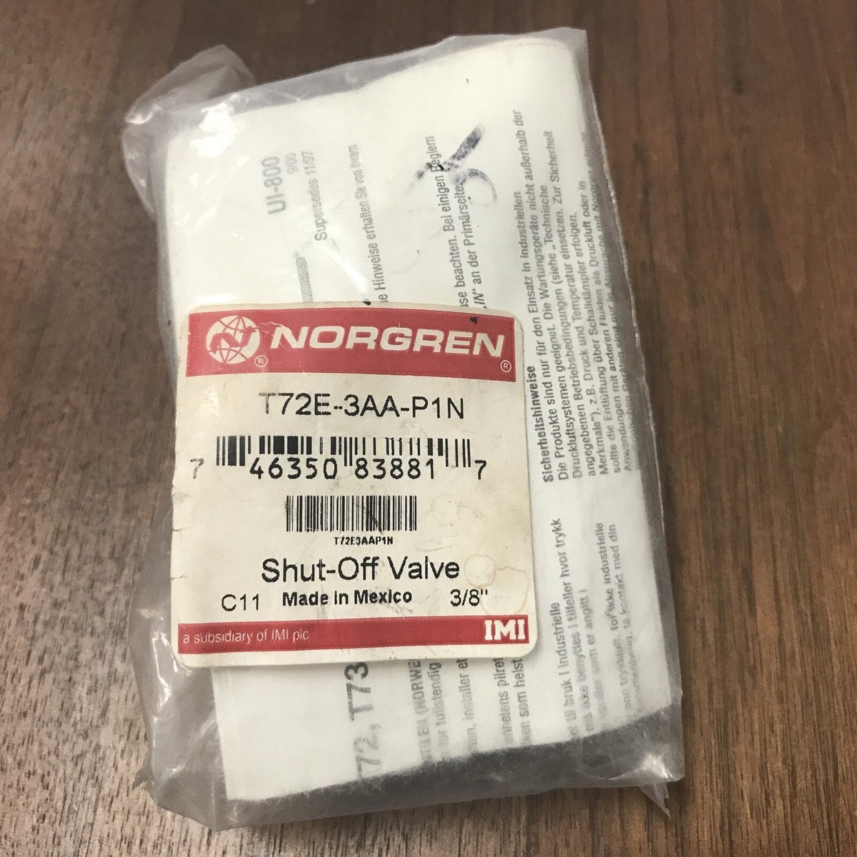 NEW IN SEALED BAG NORGREN T72E-3AA-P1N  SHUT-OFF VALVE 3/8'' SLIDE ACTUATOR
