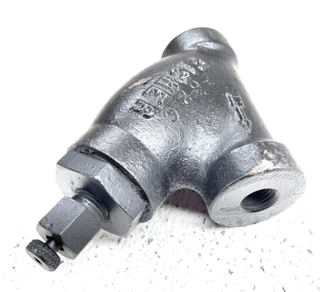 FISHER 1/4" NPT Cast Iron Y Strainer Valve 250-SWP 400-WOG w/ Blow-Off PRV