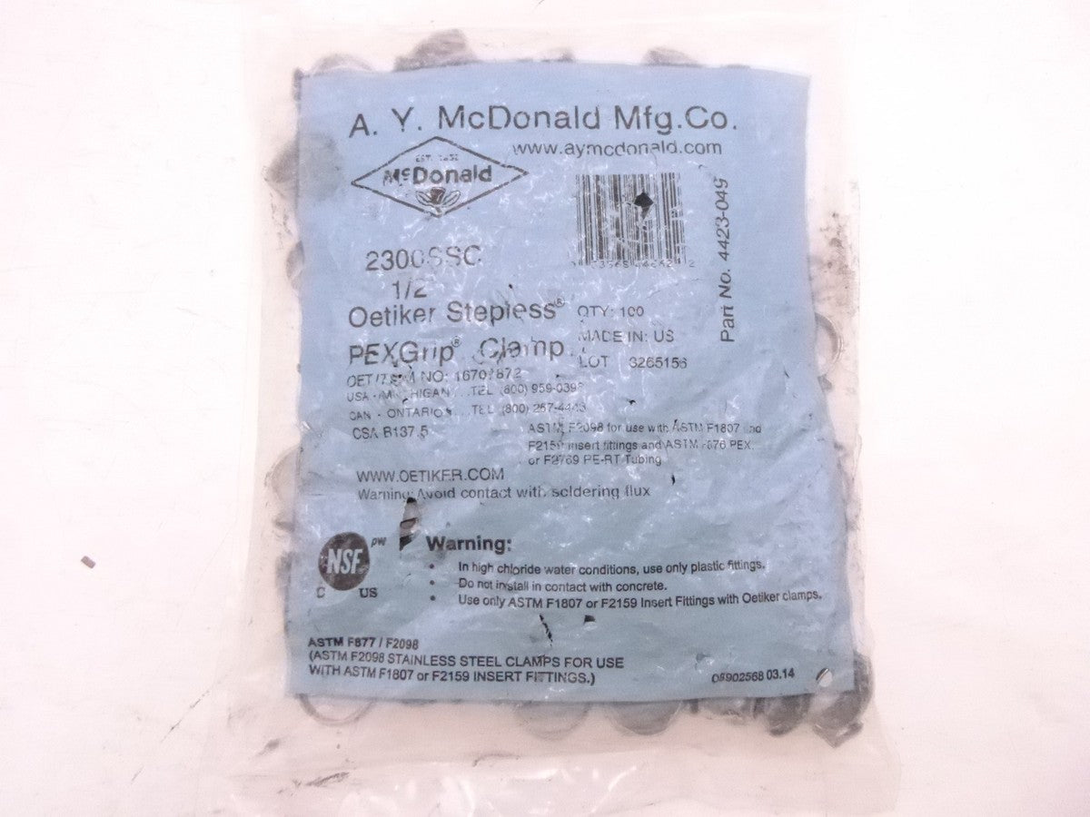 100 Pack 4423-049 1/2" AY-M Oetiker PinchLoK Clamp 2300SSC Stainless
