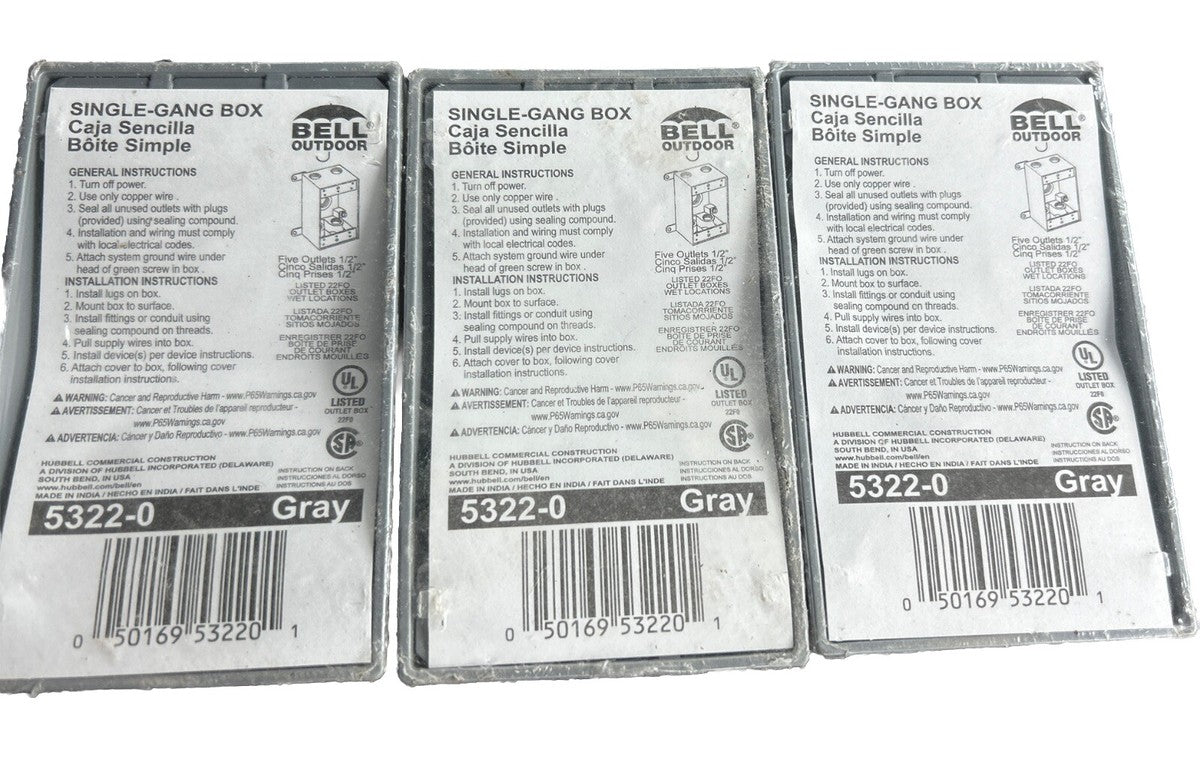 *QTY 3* BELL 5322-0 WEATHERPROOF BOX SINGLE GANG BOX. NEW IN PACKAGE!     AE