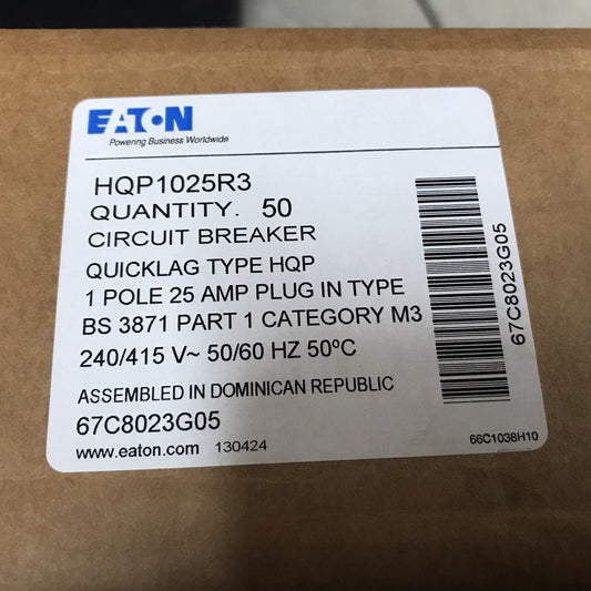 *NEW* (BOX OF 50) EATON HQP1025R3 CIRCUIT BREAKER 25 AMP 1-POLE