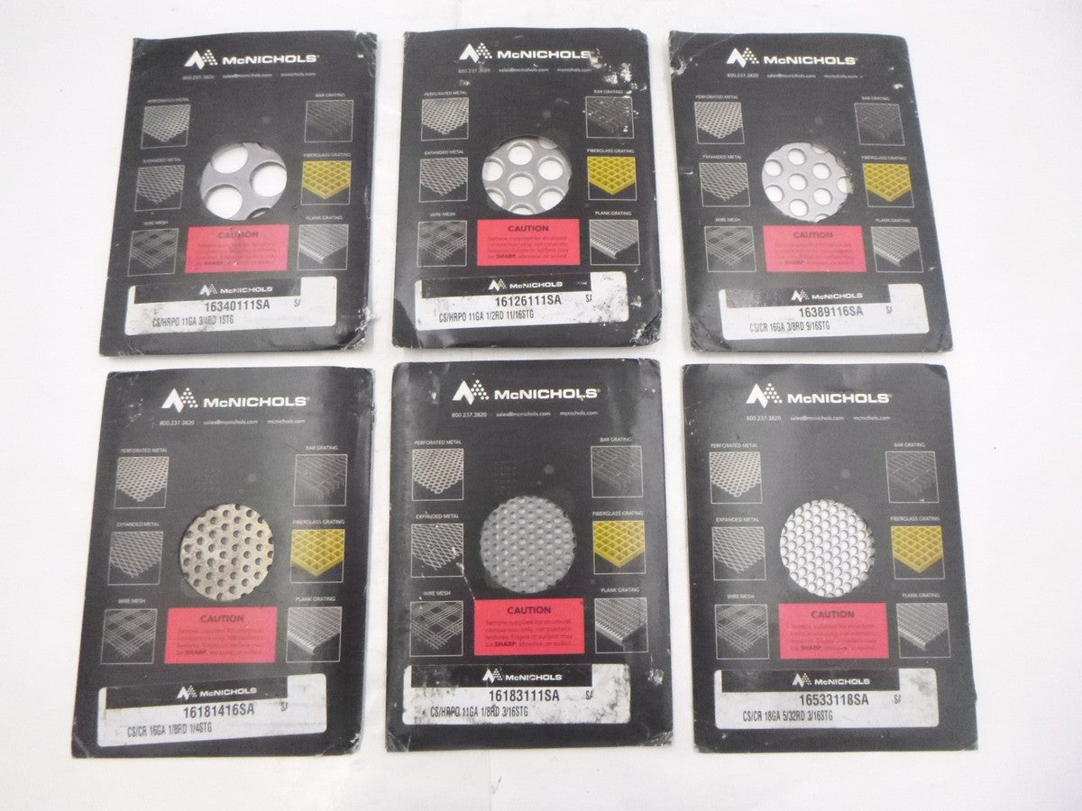 6 Pack McNichols Sample Set Perforated Metal 4"x 5" Carbon Steel Stagger Centers