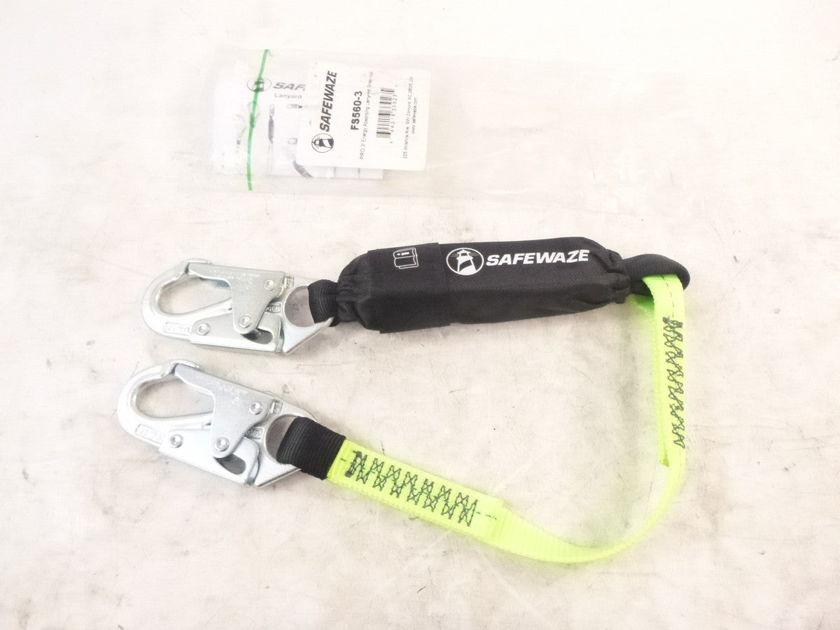 Safewaze FS560-3 Pro 3' Energy Absorbing Lanyard with Double Lock Snap Hooks