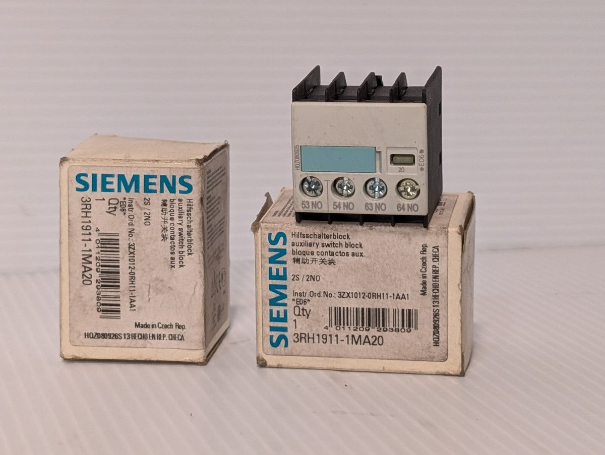 Lot of 2 Siemens 3RH1911-1MA20 Auxiliary Switching Blocks for Contactors