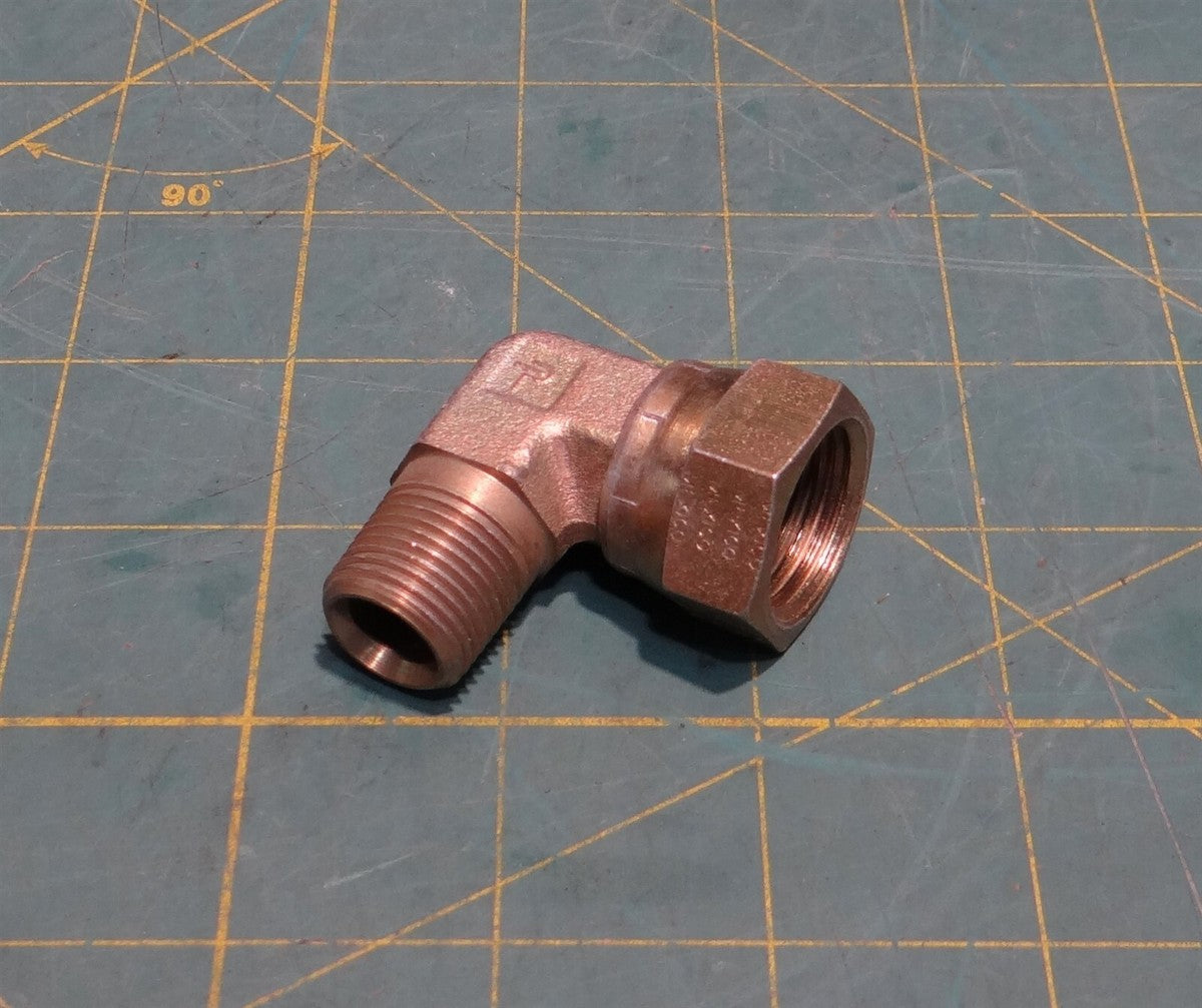 Parker 8 X6EF-S Steel Hydraulic Fitting 90° Union Swivel Elbow 1/2" x 3/8" MNPTF