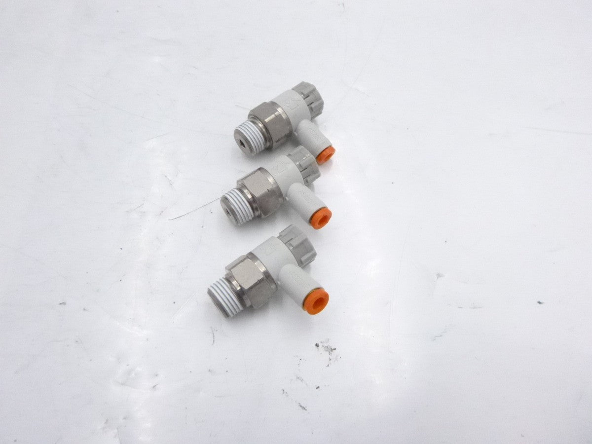 3 Pack SMC AS2201F-01-06SA Speed Controller Elbow 6MM One-Touch X 1/8 R Thread