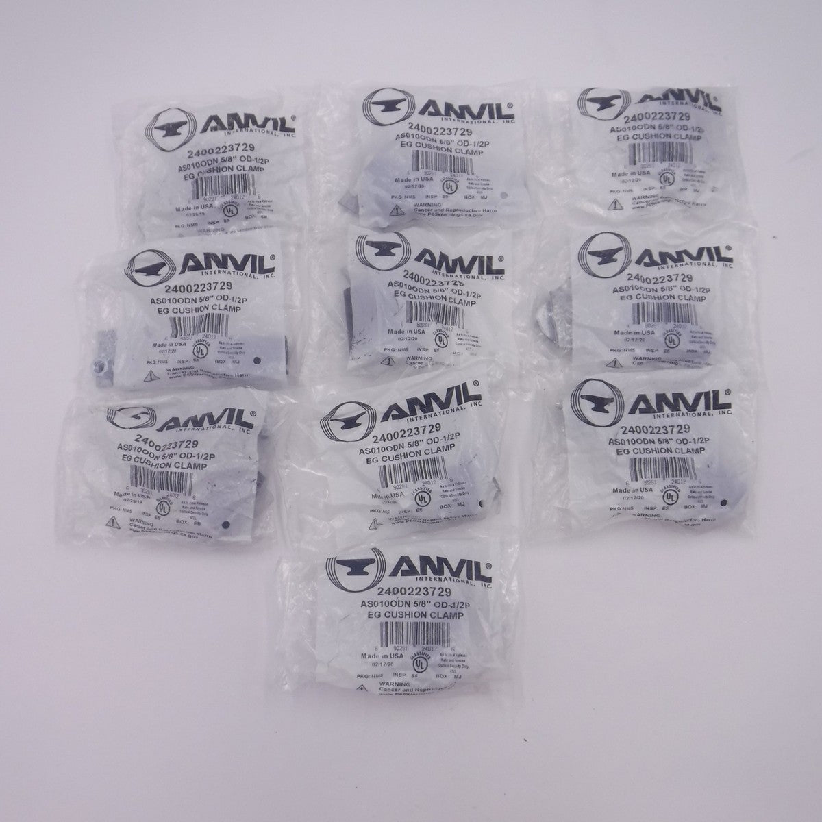 10 Pack Anvil 5/8" Carbon Steel Electro-Galvanized Cushion Clamps 2400223729