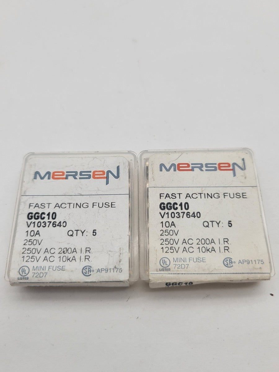 Lot of 10 Mersen GGC10 Fast Acting Miniature Fuse Glass Body 10 Amp 250 Volt AC