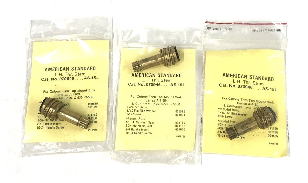 Sexauer/American Standard L.H. Threaded Stem 070946 (AS-15L) [Lot of 3] NOS
