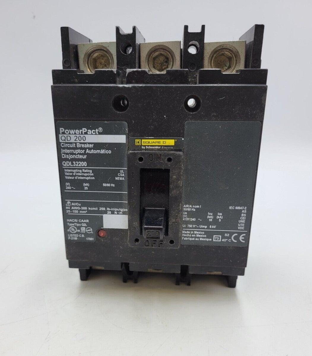 Square D QDL32200 PowerPact Feed-Thru Circuit Breaker 200A 240VAC 3P 3PH QD 200