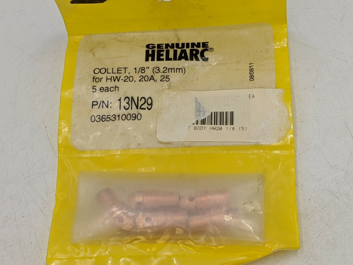 5 Piece ESAB Heliarc 1/8" Collet 3.2mm 20A 13N29 HW-20 Welding Tip Accessory