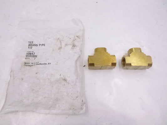 2 Pack 10847 Multi Purpose Fitting Pipe Tee Brass 1/2"